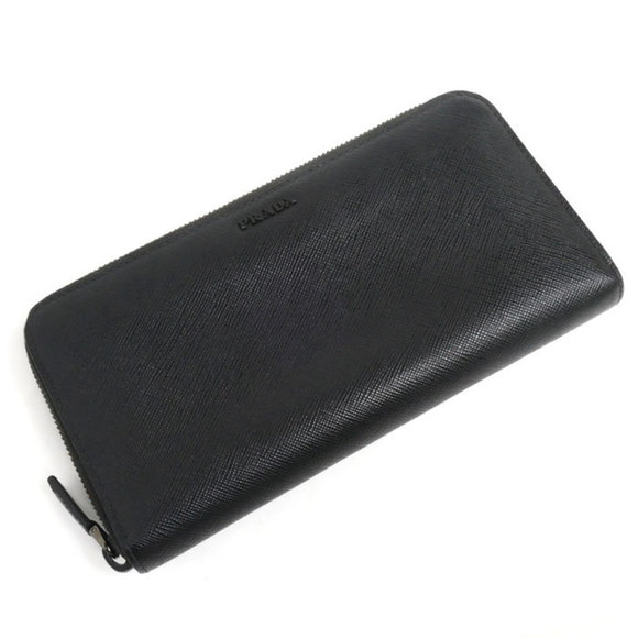 PRADA Prada Saffiano Leather Long Wallet Round Black 2ML317 Unisex - Picture 1 of 8